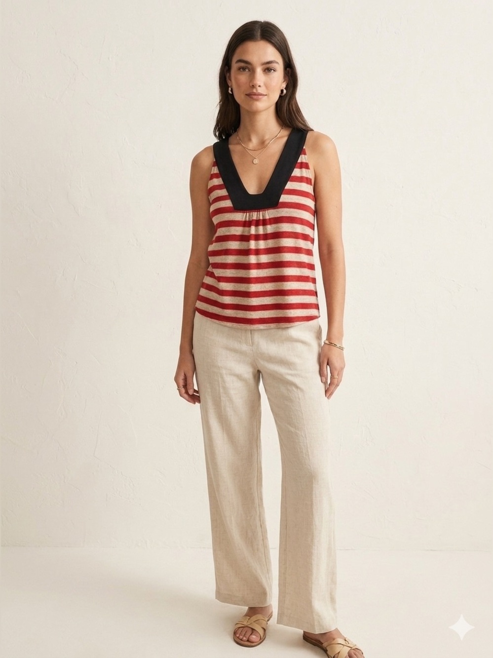Anthropologie Corey Lynn Calder Square Neck Stripe Tank Top Sleeveless Shirt Red